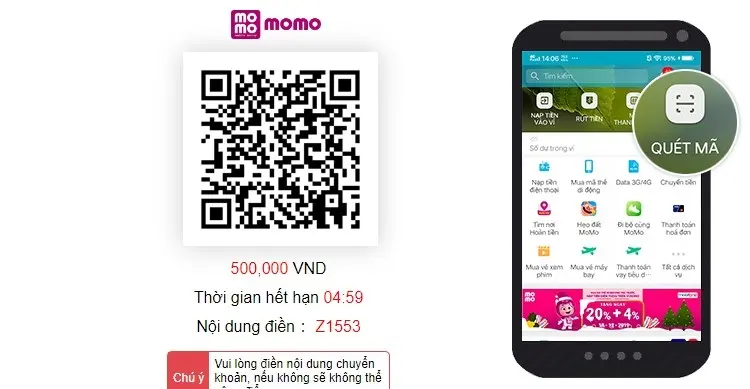 Nạp tiền M88 qua ví Momo Bước 3